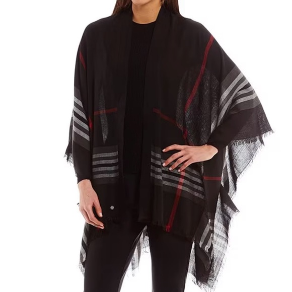 V FRAAS Plaid Ruana Black/Red/White - Picture 1 of 6